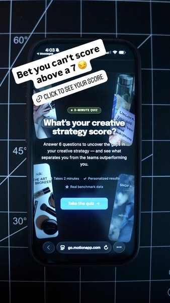 The ad is a challenge for the viewer to take a quiz and score above a 7. It includes an offer of 20% off and lists some 