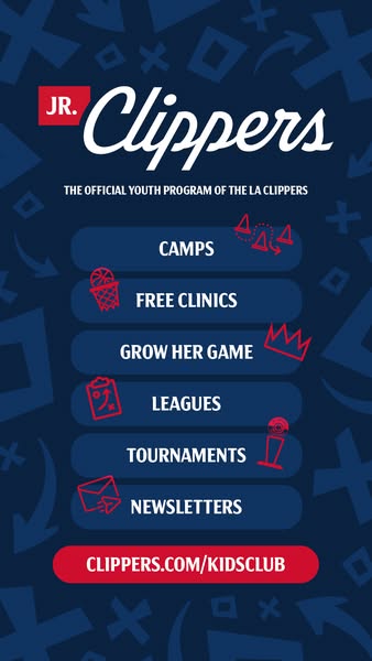 This ad is for the Jr. Clippers to sign up for Camps, Free Clinics, Grow Her Game, Leagues, Tournaments, and Newsletters