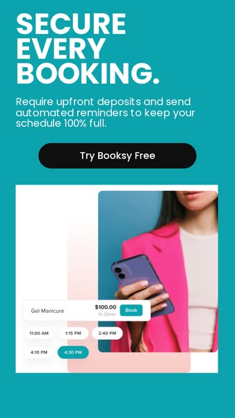 This image ad promotes Booksy, a scheduling application. The ad showcases the application's function, which secures 