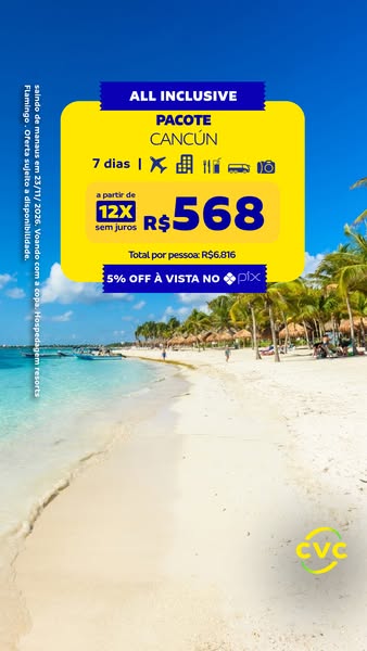 This image ad promotes an all-inclusive vacation package to Cancún. The ad highlights the duration of the trip (7 days),