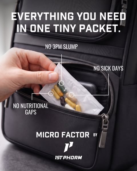 This ad showcases Micro Factor by 1st Phorm, emphasizing its comprehensive nutritional support in a single packet to com