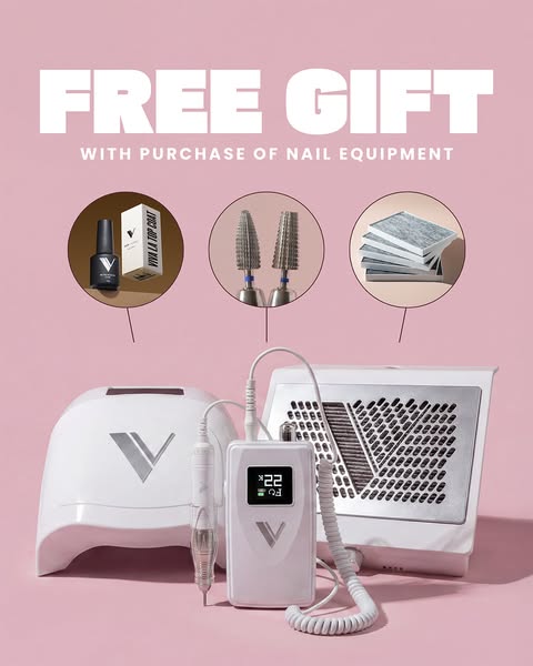 This image ad from Viva La Top Coat promotes nail equipment and features a free gift with purchase.