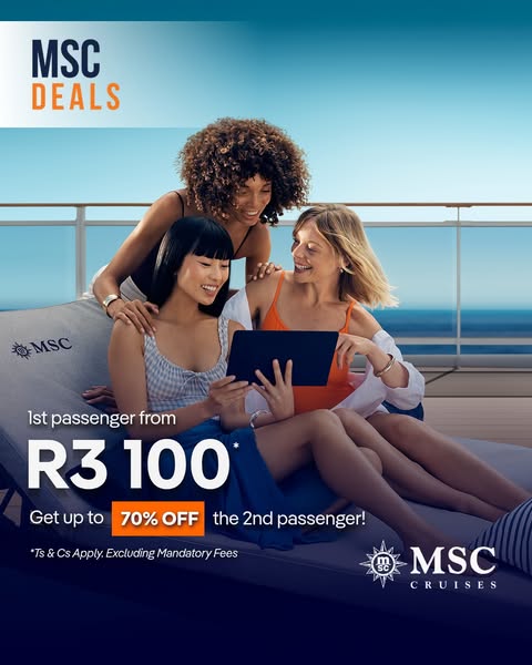 This ad for MSC Cruises features three young women on a cruise ship deck, looking at a tablet together. The ad promotes 