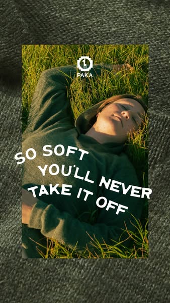 This ad features a woman relaxing in the grass, wearing what appears to be a sweatshirt or hoodie made by the brand Paka