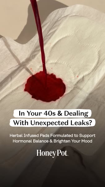 This image ad for Honey Pot focuses on the problem of unexpected leaks in women in their 40s and promotes herbal-infused
