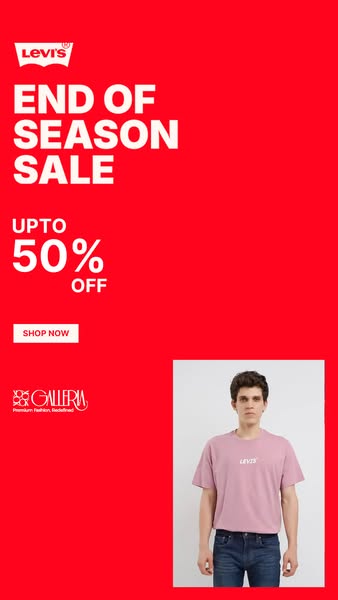 This Levi's ad promotes their end-of-season sale. It features a simple design with a red background and white text h