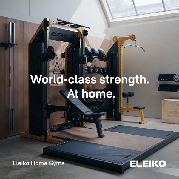 This image ad promotes Eleiko home gym equipment by highlighting its world-class strength and the convenience of having 