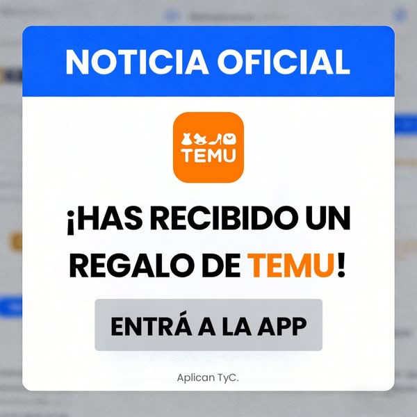 This ad uses the format of a push notification to inform the user that they have received a gift from Temu and encourage