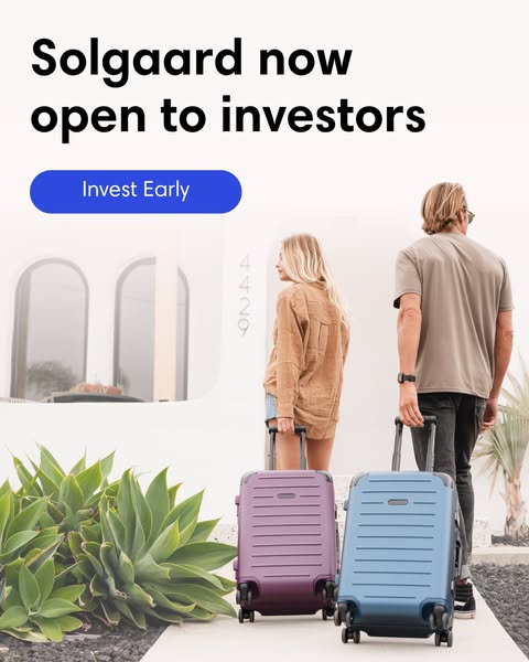 An image ad for Solgaard featuring two people walking with suitcases and an offer to invest early.