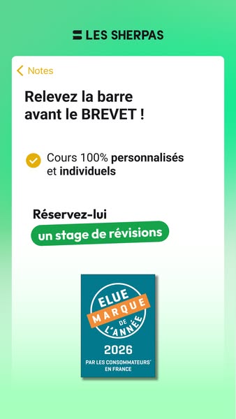 The ad is for Les Sherpas, an educational service. The ad mimics the style of a notes app on a phone to highlight featur