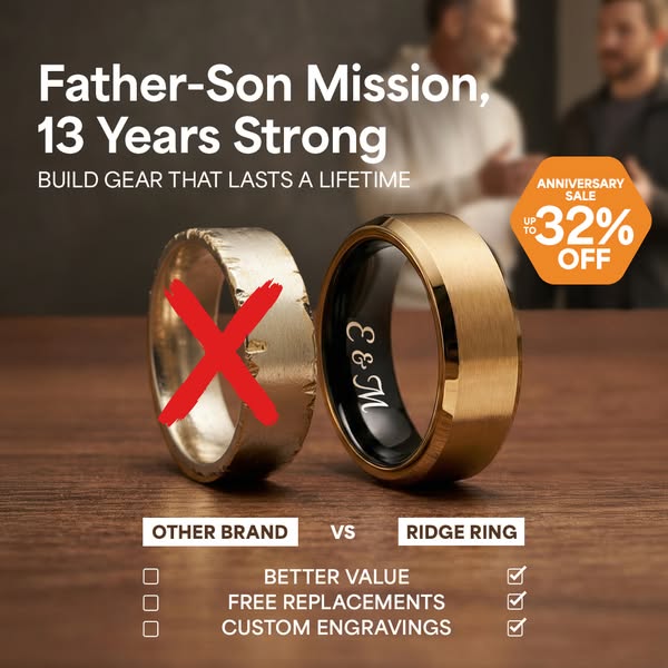 This image ad for Ridge Ring features a side-by-side comparison of their product against a competitor, highlighting supe