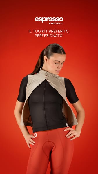 An advertisement for Espresso Castelli cycling apparel, highlighting the fit and style of the clothing.