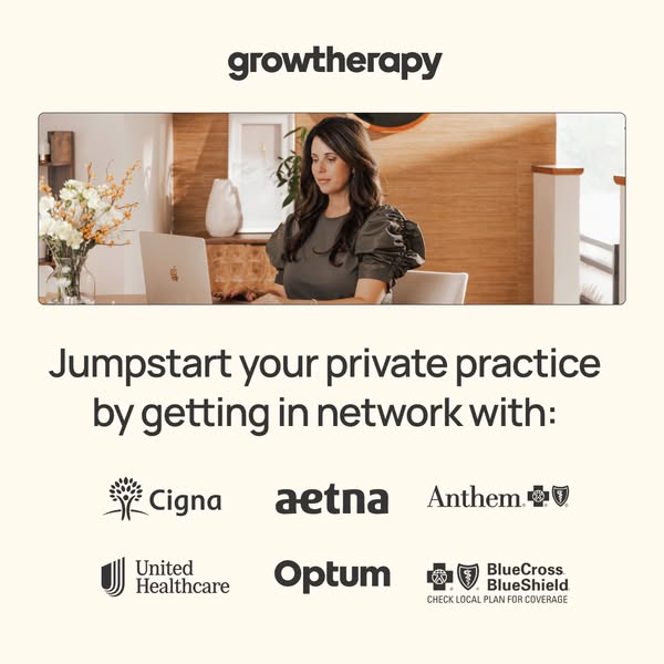 This ad for Growtherapy aims to help private practice therapists grow by helping them get in network with insurance comp