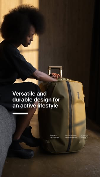 An image ad showcases a Thule Aion bag with a narrative focusing on its versatile and durable design. The ad features a 