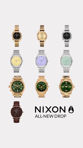 This ad showcases a variety of Nixon watches. The ad aims to highlight the all-new drop from the company.