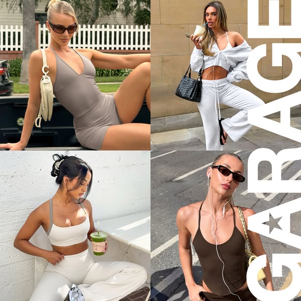 This image ad for Garage features a grid layout with four different images of young women wearing the brand's clothi