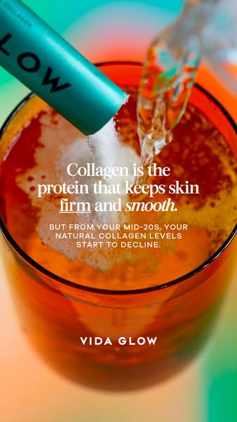 This ad for Vida Glow is designed to increase awareness of the brand while highlighting the decline of collagen in the b