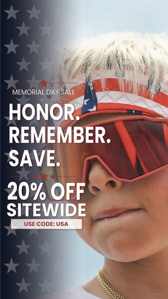This ad promotes a Memorial Day Sale, encouraging customers to honor, remember, and save with a 20% off sitewide discoun