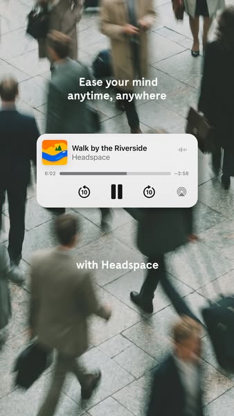 This ad promotes Headspace, a meditation and mindfulness app. The ad shows a screen that looks like it's playing a H