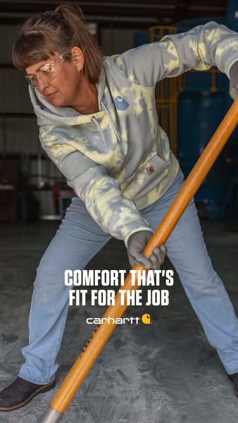 A Carhartt ad emphasizes the comfort of their clothing while working a job.