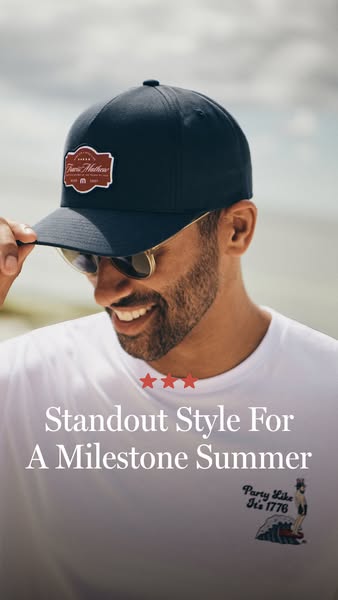 This image ad features a man wearing a TravisMathew hat and a t-shirt. The ad focuses on promoting a standout style for 