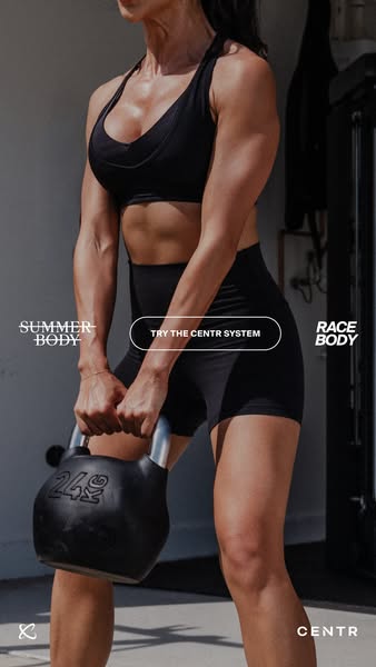 This ad for Centr promotes its fitness system by showcasing a muscular woman working out with a kettlebell. The ad uses 