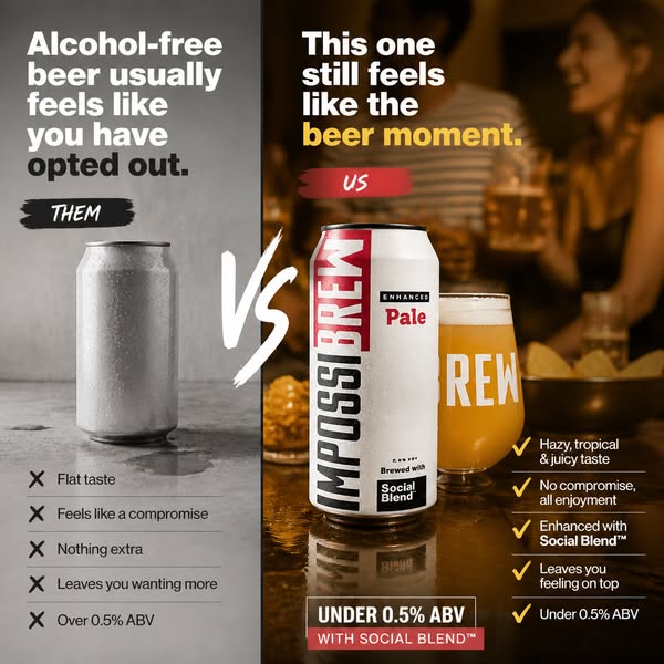 This ad compares the advertised beer product to other unnamed alcohol-free beers. The advertised product is shown next t