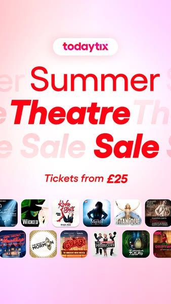 This ad for TodayTix promotes a summer theatre sale offering tickets from £25. The ad is visually simple, using a pink g