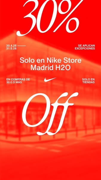 This ad is promoting a 30% off sale at Nike Store Madrid H20. The offer is valid on purchases of 30 € or more, and it is