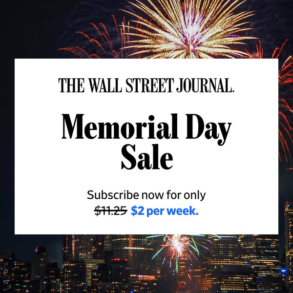 This image ad for The Wall Street Journal promotes a Memorial Day sale for a subscription. The ad displays an image of a