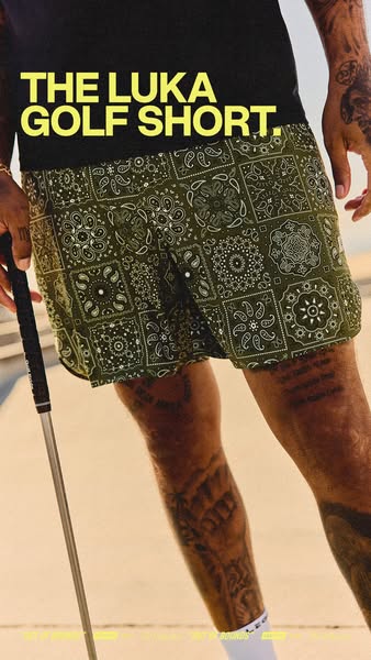 This image ad showcases the Luka Golf Short with a golfer holding a golf club. The brand is highlighted by the product a