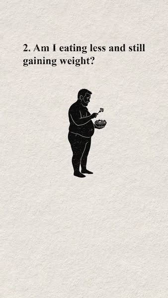 The ad presents a question about weight gain despite eating less and provides a visual of a man with a bowl of salad.