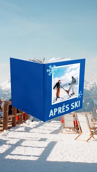 An advertisement for Après Ski, showing a book cover with a winter scene on it.