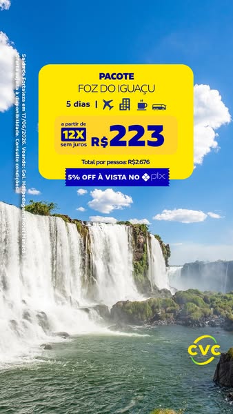 This image ad promotes a travel package to Foz do Iguaçu, highlighting the destination's natural beauty, the package