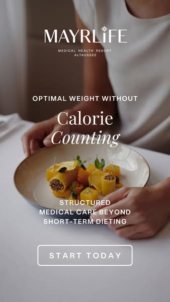 This ad promotes Mayrlife, a medical health resort that offers structured medical care beyond short-term dieting for opt