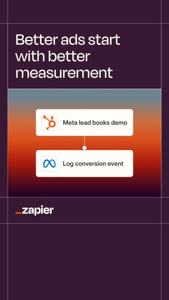 This ad compares Meta Lead Ads with Log conversion events and advertises Zapier as a solution for better advertising.