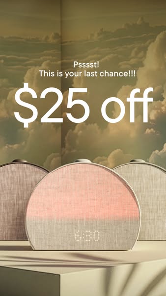 A product ad for the Hatch Restore 2 sleep device, offering $25 off for a limited time. It leverages an eye-level, lifes