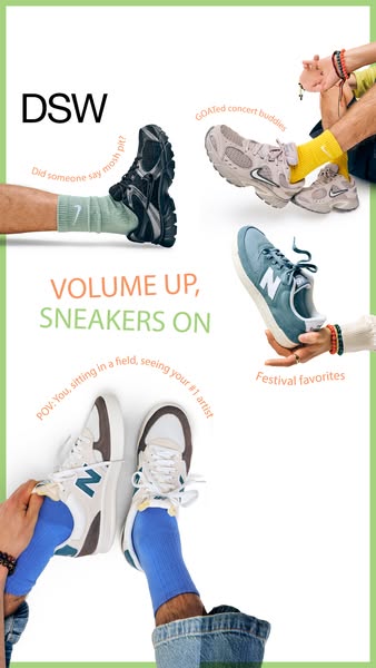 This DSW image ad features four sneaker styles that are geared towards concert and festival settings.