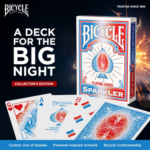 This image ad showcases the Bicycle Playing Cards Sparkler deck as a collector's edition, suitable for a 'big ni