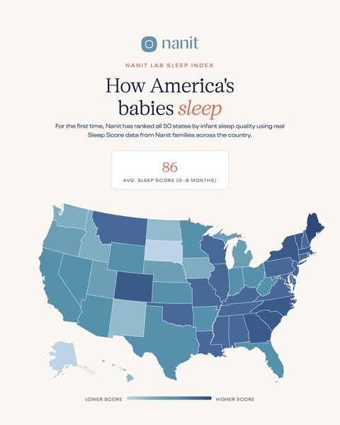 This ad from Nanit uses a heatmap-style map of the United States to demonstrate the average sleep score of babies across