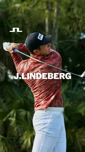 A photo features a golfer in action, wearing apparel from J.Lindeberg.