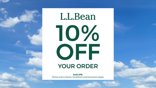 This image ad for L.L.Bean promotes a limited time offer for 10% off. The offer is shown against a sky background.