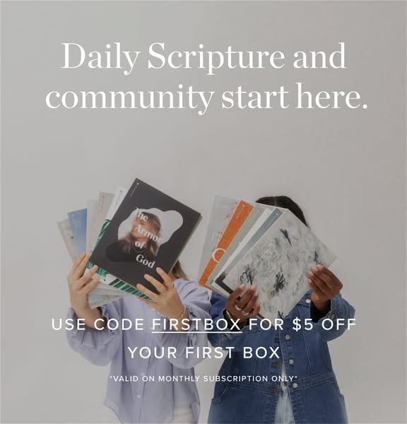 This ad features two people each holding a stack of daily scripture books. The ad includes an offer to get $5 off your f
