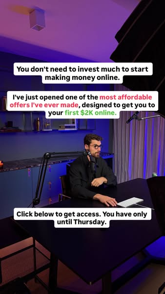 This image ad features a man sitting at his desk claiming that you don't need to invest much to start making money o