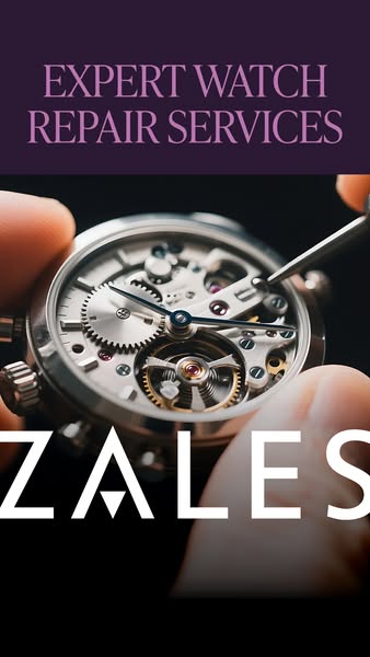 This ad promotes expert watch repair services. It features a close-up of the internal mechanism of a watch being repaire