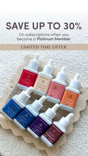 This image ad promotes a limited-time offer from Apothecary for up to 30% off on subscriptions when you become a platinu