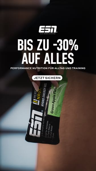 This ad for ESN promotes a discount of up to 30% on all products and features the brand's hydro energy gel.