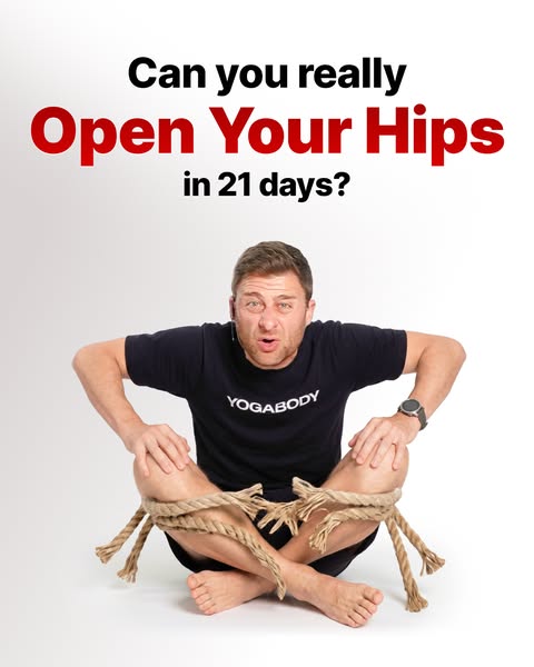 An image ad featuring a man tied up with rope while performing a yoga pose. The headline asks if it is possible to open 