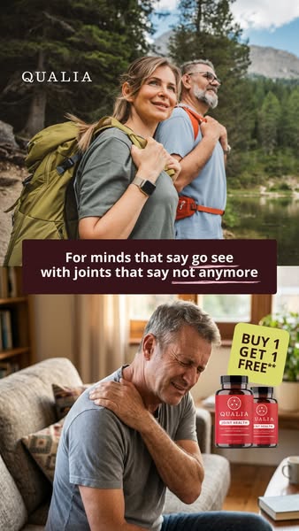 An ad for Qualia Joint Health supplements. It targets people with the mindset of adventure but have achy joints that say