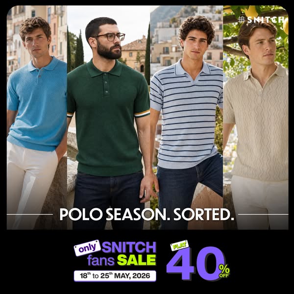 This ad for Snitch promotes a sale on men's polo shirts. The ad features four different men wearing different styles